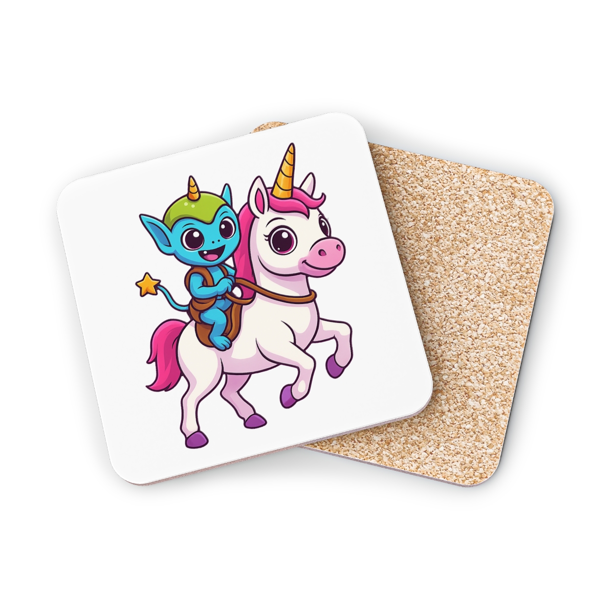 Cute Space Alien Riding Unicorn UFO Glass Coaster - alternate angle 3, merchandise