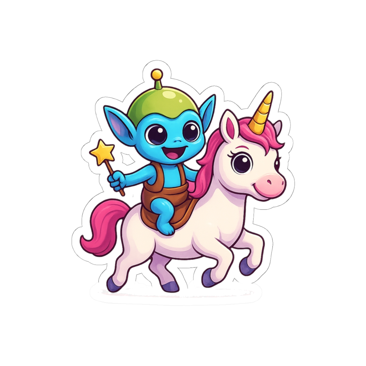 Cute Space Alien Riding Unicorn Funny Sticker - alternate angle 1, merchandise