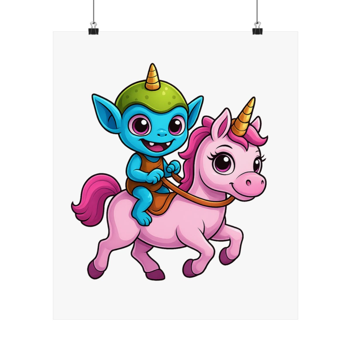 Cute Alien Unicorn Rider UFO Poster | Whimsical Wall Art Print - alternate angle 1, merchandise