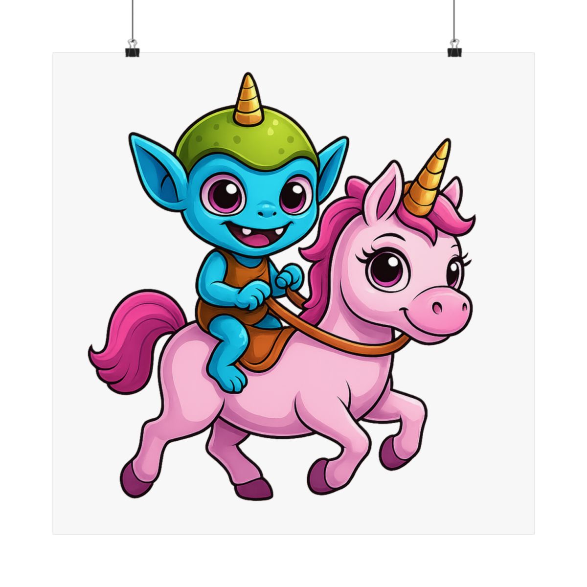 Cute Alien Unicorn Rider UFO Poster | Whimsical Wall Art Print - alternate angle 2, merchandise