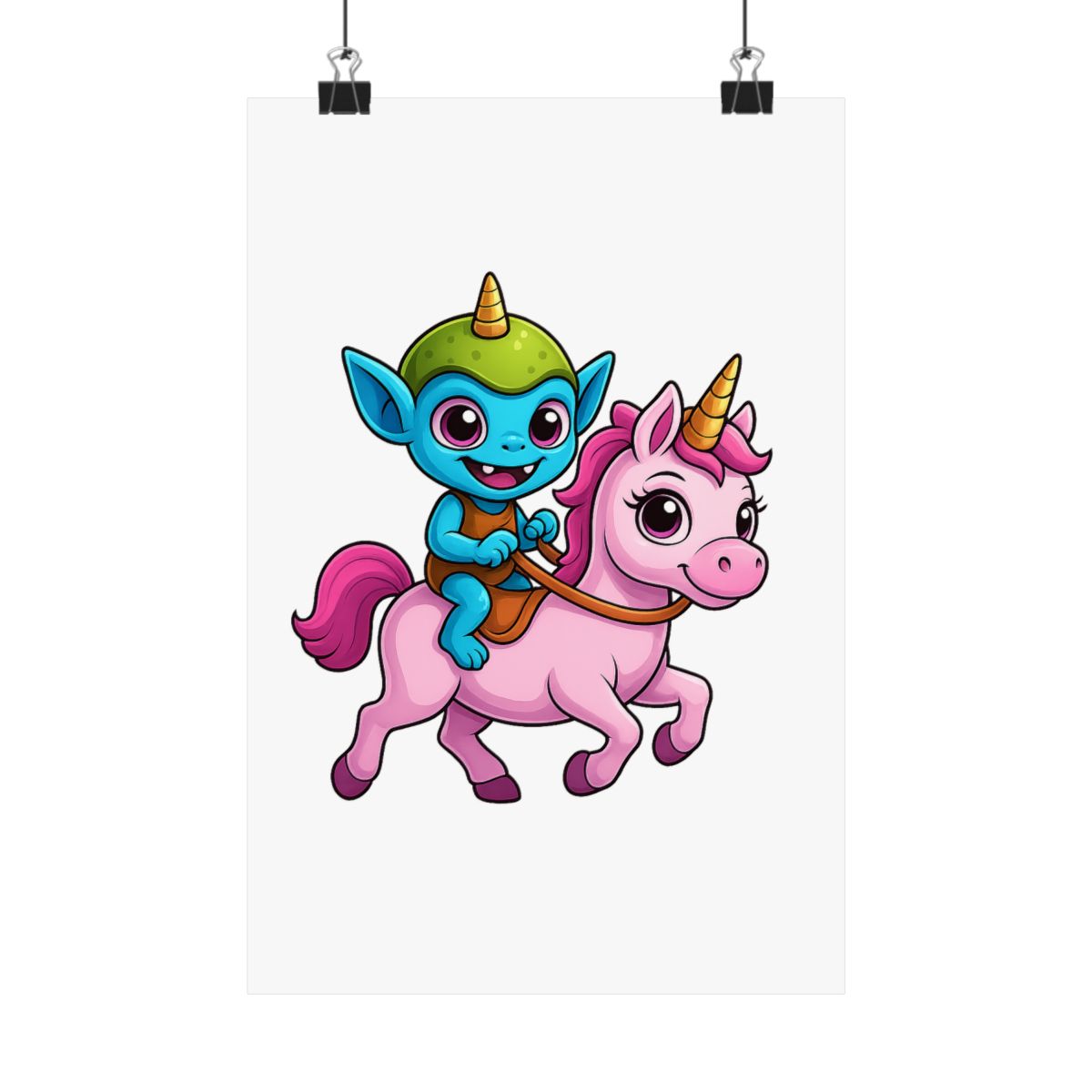 Cute Alien Unicorn Rider UFO Poster | Whimsical Wall Art Print - alternate angle 1, merchandise