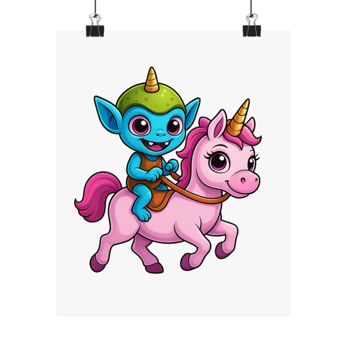 Cute Alien Unicorn Rider UFO Poster | Whimsical Wall Art Print - alternate angle 3, merchandise