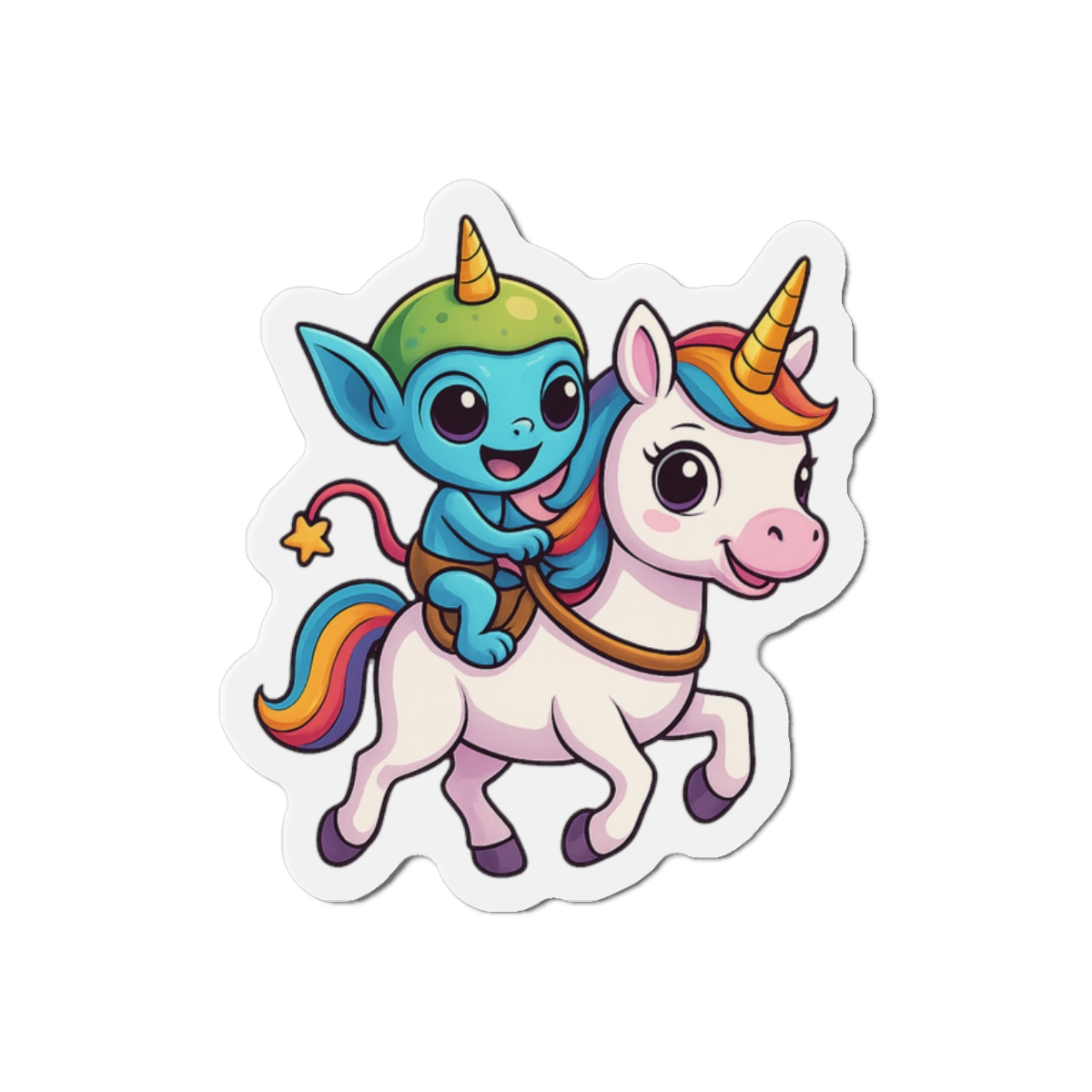 Funny Space Alien Riding Unicorn UFO Magnet