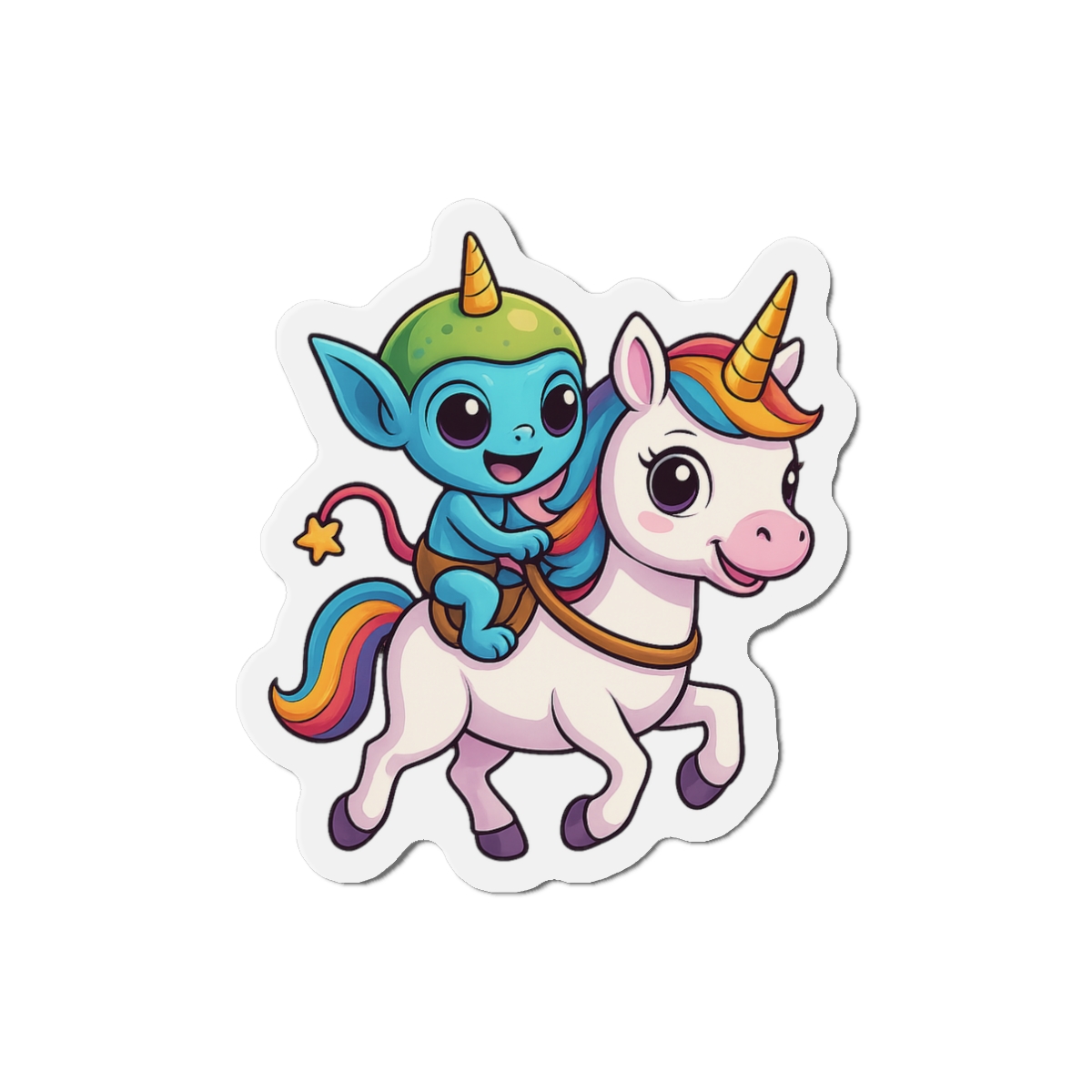 Funny Space Alien Riding Unicorn UFO Magnet - alternate angle 1, merchandise
