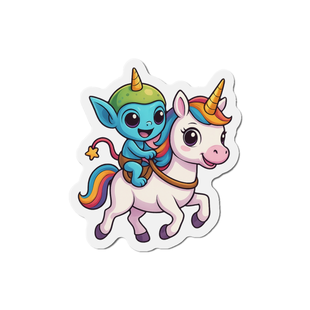 Funny Space Alien Riding Unicorn UFO Magnet - alternate angle 2, merchandise