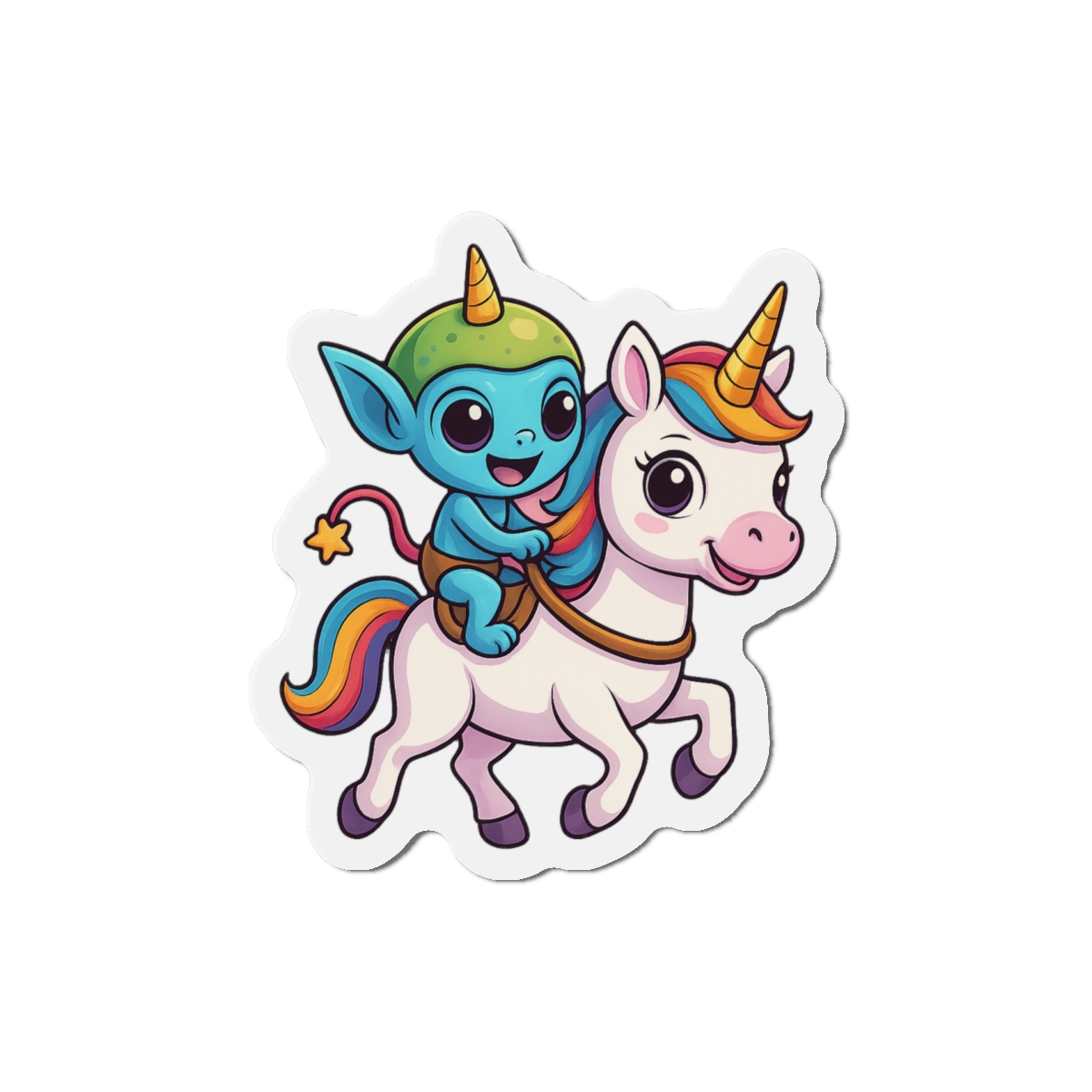Funny Space Alien Riding Unicorn UFO Magnet - alternate angle 3, merchandise