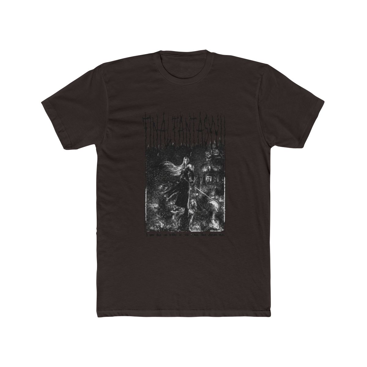 Final Fantasy VII Black Metal T Shirt, FF7 Sephiroth Video Game Tee - alternate angle 3, merchandise