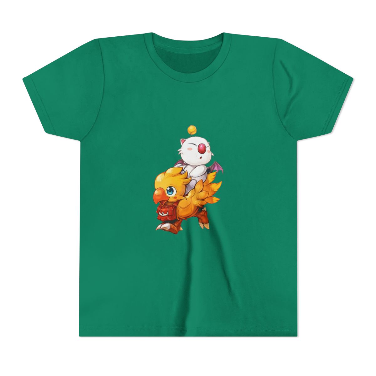 Chocobo and Moogle Final Fantasy Kids T Shirt - Pixel Art Gamer Nostalgia - alternate angle 2, merchandise